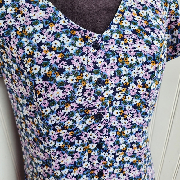 Arizona Jean Co. Fit & Flare Dress Women Multi Floral Rayon Button Front Sz M - Picture 6 of 12